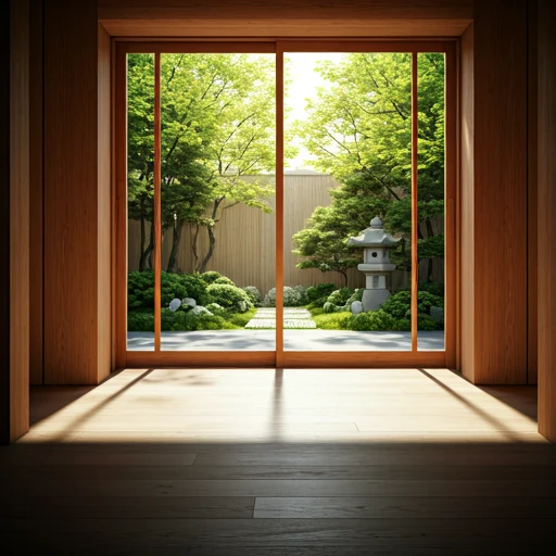 Japanese modern garden view from a lounge